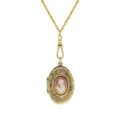 Gold Tone Oval Carnelian Cameo Locket Necklace 28 Inch Diamond Moon Necklace, Cameo Locket, Double Horn Necklace, Jewelry Victorian, Gold Locket Necklace, 1928 Jewelry, Vintage Lockets, Horn Necklace, Vintage Inspired Jewelry