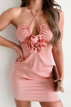 Exceptionally Flirty Satin Halter Mini Dress (Pink) · NanaMacs Feminine Pink Halter Neck Dress, Chic Pink Halter Neck Midi Dress, Pink Ruched Bodycon Mini Dress, Pink Flirty Bodycon Dress, Pink Backless Mini Dress For Date Night, Pink Bodycon Flirty Dress, Chic Pink Mini Bodycon Dress, Pink Flirty Mini Dress With Spaghetti Straps, Flirty Pink Mini Dress With Spaghetti Straps