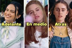 four different pictures of women with words above them that say, adelante en medio atas