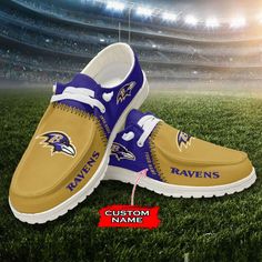 The Baltimore Ravens NFL Personalized Hey Dude Sports Shoes are the ultimate footwear for die-hard fans of this legendary football Nfl Baltimore Ravens, Hey Dude Shoes, Canvas Loafers, Moccasin Slippers, Slippers Shoes, Moccasins Slippers, Hey Dude, Baltimore Ravens, Shoe Gifts