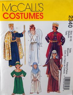 This is an uncut sewing pattern only.  It is not a kit or a completed project.  The pattern is from 2001 by McCall's.   It has some shelf wear but overall it is in good condition. Includes patterns and instructions for nativity costumes in 8 styles. Sizes are 8 and 10. Breast/Chest 27 to 28-1/2 inches Waist 23-1/2 to 24-1/2 inches Hip 28 to 30 inches. It will be shipped first class USPS with tracking in a poly bubble mailer.  International first class outside the US. Find more sewing books and p Mary And Joseph Costumes, Joseph Costume, Biblical Costumes, Nativity Costumes, Christmas Manger, The Nativity Story, Costume Sewing Patterns, Angel Costume, Costume Patterns