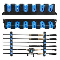 the fishing rod holder is set up to hold two rods and four different types of fly rods