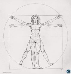 a drawing of a woman's body with hands and legs in the shape of a circle