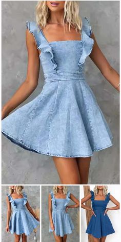 Sweet Elegant Make Old Flounce Denim Dresses Casual Sleeveless Denim Dress With Ruffles, Casual Knee-length Ruffled Denim Dress, Casual Knee-length Denim Dress With Ruffles, Stretch Denim Dress For Spring, Stretch Denim Blue Dress For Summer, Trendy Stretch Denim Dress For Spring, Stretch Knee-length Denim Dress For Summer, Stretch Denim Knee-length Dress For Summer, Stretch Knee-length Denim Summer Dress