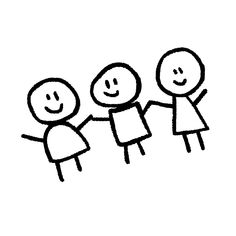 three stick figures holding hands and smiling