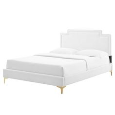 Cultivate an aura of refinement in your master bedroom or guest room decor with the sleek design of the Liva Performance Velvet King Bed. The modern upholstered headboard features delicate French piping and is an alluring focal point sturdily constructed on solid plywood and MDF frame. Complementing mid-century modern, contemporary, or eclectic decors, the Liva Upholstered King Bed brings an essence of restfulness, featuring stain-resistant performance velvet and dense foam padding. This king pl Bedroom Modern Contemporary, Velvet King Bed, Bed Frame Platform, Bed Frame King Size, Bed Frame King, Mid Century French, California King Headboard, Bed Boards, King Upholstered Bed