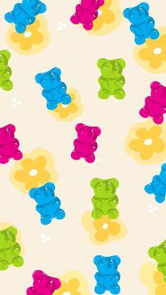 a colorful teddy bear pattern on a white background