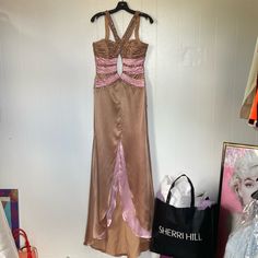 Sherri Hill Brand Size 8 Like New Condition No Retail Sales Tag Does Have Sherri Hill Brand Fabric Tag With Size ( See Pics ) Pink & Caramel Color Tones Tons Of Rhinestones & Exquisite Beadwork Throughout Long Extended Train At Back Back Zip Up Encloser & Upper Back 3 Hook & Eye Enclosures Any Questions Please Feel Free To Ask Sherri Hill Gowns, Retail Sales, Sherri Hill Dresses, Color Tones, Sherri Hill, Caramel Color, Fabric Tags, Hook Eye, Colour Tone