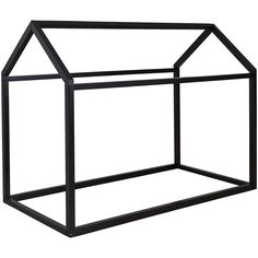 a black metal house shaped object on a white background