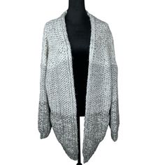 Maeve By Anthropologie Chunky Knit Cardigan Size M Gray Open Front Slouchy Nwt. Interwoven With Silver Metallic Thread. Two Front Patch Pockets. Brand New With Tags. Msrp $178. Acrylic, Cotton, Nylon. Hand Wash Measurements Laying Flat Without Stretching: Pit To Pit 25.5" (Approximate Due To Open Front) Sleeve Approx 25" (Sloped Shoulders) Length 35" (Front) 30" (Back) Soft Knit Acrylic Cardigan For Cold Weather, One Size Winter Knit Sweater, One Size Knit Sweater For Winter, Acrylic Cardigan For Layering, One Size Soft Knit Cardigan For Winter, Winter Layering Cardigan, Chunky Knit Acrylic Cardigan For Layering, Acrylic Chunky Knit Cardigan For Layering, Open Front Chunky Knit Sweater