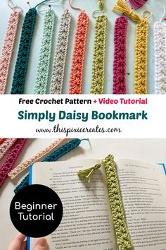 the crochet bookmark is made with yarn