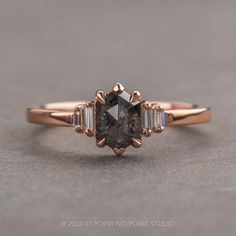 black diamond Hexagon Diamond, Unique Diamond Rings, Black Diamond Ring Engagement, Baguette Diamonds, Wide Rings, Modern Ring, Wide Band Rings, Unique Diamonds, Recycled Gold