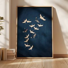 Cranes - Sapphire / Gold - AureousHome Blue And Gold Painting, Large Living Room Decor, Large Wall Art Living Room, Wall Art Eclectic, Dark Blue Bedrooms, Extra Large Art, Maximalist Wall, Maximalist Wall Art, Birds Art