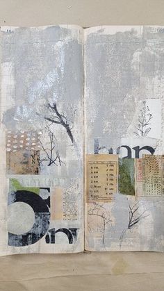 an open book with various pictures and words on the pages that are altered to look like collages