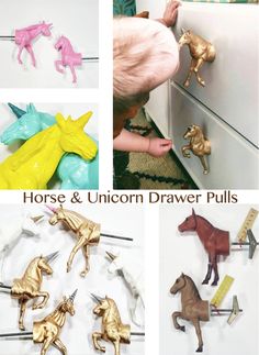 there are several different pictures of horses and unicorns