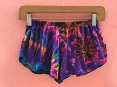 "-95% rayon & 5% spandex -Made in Thailand -Waist:24\"-38\" -Length: 8\" -Fits S/M/L Matching crop top available Please visit our shop at https://www.etsy.com/listing/703630347/tie-dye-crop-top-festival-top-spandex?ref=related-2&pro=1&frs=1" Summer Purple Athletic Shorts With Built-in Shorts, Stretch Multicolor Pajama Shorts, Multicolor Stretch Pajama Shorts, Stretch Festival Bottoms, Bohemian Stretch Shorts For Festivals, Bohemian Stretch Festival Shorts, Casual Purple Biker Shorts For Summer, Purple Stretch Pajama Shorts, Hippie Festival Bottoms With Built-in Shorts