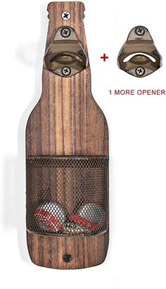 a bottle shaped like a shoe rack with two pairs of shoes in it and the bottom half is made out of wood