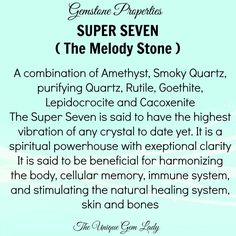 Super 7, melody stone Melody Stone Meaning, Super Seven Crystal Meaning, Super 7 Crystal Meaning, Super 7 Crystal, Crystal Healing Chart, Crystal Uses, Crystal Vibes, Crystals Healing Properties