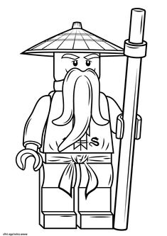 the lego ninja coloring page is shown in black and white, with an umbrella over his head