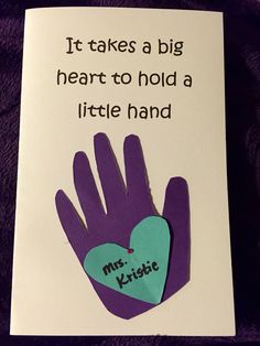 a hand made out of paper with the words it takes a big heart to hold a little hand