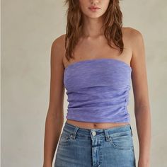 Knit Strapless Tube Top With Side Ruching. Versatile Stretch Tube Top For Spring, Versatile Seamless Tube Top For Spring, Fitted Purple Bandeau Top, Purple Strapless Top For Spring, Tie Dye Crop Top, Wear Crop Top, Orange Blouse, Crop Top Bra, Summer Crop Tops