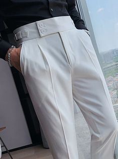 Men's Dress Pants Trousers Casual Pants Suit Pants Button Front Pocket Straight Leg Plain Comfort Business Daily Holiday Fashion Chic & Modern Black White 2024 - $23.99 Trousers Men Formal, Men's British Style, Business Casual Suit, White Dress Pants, Trousers Men, Spring Suit, Formal Pants, Fashion Business Casual, Men Formal