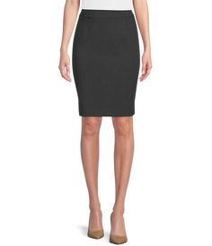 From Calvin Klein&#x2C; this classic pencil skirt features:luxe stretch seasonless fabricclassic straight pencil silhouettewide&#x2C; contoured waistbanddarts at the waist for fit definitionfunctional coin pocket below waistbandback vent for comfort and fithidden back zipper closureapprox. 23" from top of waistbandpolyester/rayon/spandexdry cleanImported. Stretch Pencil Skirt, Suit Separates, Dillard's, Skirt Suit, Petite Size, Pencil Skirt, Work Wear, Calvin Klein, High Rise