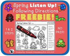 a poster with the words, spring listen up following directions and freebie's