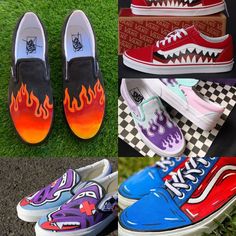 HAND PAINTED VANS👟🎨 Sick of blending in?  Well you can now STICK OUT with some CUSTOM VANS! It's super easy to get started just: -Send us your shoe size  - then send us what design you want - and we'll custom your shoes within 1-3 business days !  When you purchase you are ordering 1 pair of White slip on Vans. Pick a design and we'll paint it on for you !  Pricing: -Basic design: $120 -More complex: $175 -Super detailed: $250 My girlfriend and I have been painting shoes for awhile in our local market. We decided to hop on ETSY for the first time! Please leave us a review thank you ! Diy Vans Paint, Vans Design Shoes Diy, Diy Vans, Custom Slip On Vans, Canvas Shoes Diy, Hand Painted Vans, White Slip On Vans, Custom Vans Shoes, Painting Shoes