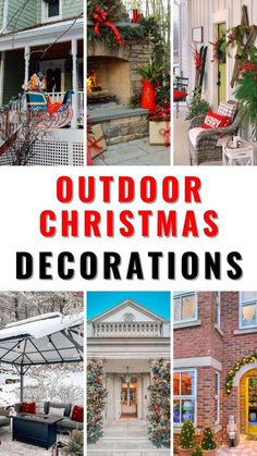 outdoor christmas decorations are featured in this collage