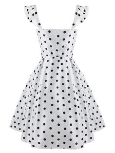 Bring them to their knees, dames!?A gorgeous vintage style dress full of feminine radiance, the gorgeous white silhouette is dancing with polka dot throughout the midcentury silhouette.?Crafted in polyester?the sweetheart?is framed by darling ruffle sleeve and is centered by a natural waistline for a dash of retro accent.Shipping Fee: Free Shipping (Except For Remote Areas)Material: PolyesterColor: CreamDress Length: Knee-LengthStretch: Little StretchZipper: Side ZipperPackage Content: 1 x Dress Silhouette Mode, Dresses 1950s, Chiffon Lace Dress, Fashion Silhouette, Theme Dress, Standard Dress, Rockabilly Fashion, Vestidos Vintage, Vintage Style Dresses