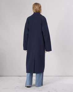 The Thea. Our longline coat is cut with a relaxed silhouette with substantial notched lapels in an Italian double-faced wool-blend. Navy XXS Long Navy Wool Coat Outfit, Navy Blue Wool Coat, Wool Coat Outfits, Wool Coat Outfit, Navy Wool Coat, Oversized Wool Coat, Winter Shopping, Navy Coat, Longline Coat