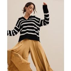 The Gilly Stripe Sweater Ladies Sweaters, Elegant Scarves, Fall Winter Wardrobe, Silk Knit, Big Fashion, Wool Knit, Loose Sweater, Knitwear Tops, Sweater Making