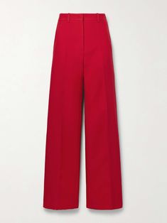 Shop VALENTINO GARAVANI Wool and silk-blend crepe straight-leg pants, Explore the latest VALENTINO GARAVANI women's collection today on NET A PORTER Red Pants Women, Red Dress Pants, Valentino Pants, Chunky Sweaters, Valentino Red, Flat Dress Shoes, Dress Flats, Red Pants, Fiery Red