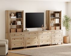 a living room scene with focus on the entertainment center