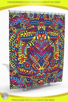 a colorful shower curtain with an intricate design