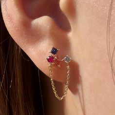 Materials: 14k Gold Gemstone: Diamond, Ruby, Orange Sapphire, Purple Sapphire Total Ruby Carat Weight: 0.16 ct. Total Diamond Carat Weight: 0.09 ct. Total Multicolor Sapphire Carat Weight: 0.27 ct.  Earring Diameter: 8mm x 5.8mm Chain Length: ~12.3mm Description: These are natural untreated stones. This listing is for a PAIR of earrings. Be sure to hit the favorite button or add it to your wishlist!  The earrings will be beautifully packaged and is perfect for gift giving! It will be in a jewelr White Gold Earrings With Cable Chain For Gift, 14k Gold Earrings With Cable Chain Style, 14k White Gold Earrings With Cable Chain, Fine Jewelry Sterling Silver Earrings With Cable Chain, Fine Jewelry 14k Gold Cable Chain Earrings, Citrine Gemstone Drop Earrings, Orange Sapphire Earrings, Elegant Citrine Faceted Earrings, Yellow Citrine Faceted Earrings