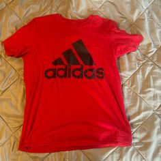 Adidas, Never Worn, Red, T-Shirt Red Sports T-shirt With Graphic Print, University Red Logo Print Crew Neck Top, Sporty Red T-shirt With Letter Print, University Red Crew Neck Top With Logo, Casual Red T-shirt For Sports, Casual Red Shirt With Letter Print, Sports Red T-shirt With Logo Print, Adidas Short Sleeve T-shirt With Letter Print, Adidas Red Short Sleeve T-shirt