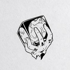 a black and white drawing of a hand holding something