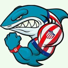 a cartoon shark with an american flag on it's chest holding a football ball