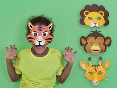 Find your wild side with these playful animal masks.Each mask has a 3D nose which attaches to create your very own jungle character. Roar like a lion, Leap like a monkey - Head to the jungle!Learn how to be a roaming tiger, wise lion, cheeky monkey or towering giraffe with the helpful activity sheet inside.Easy to make from 8 pieces. No glue or scissors needed.Age 5+Contents: 4x Masks with 3D noses and elastic straps, 1x Activity sheetmade from:350g recycled cardboard.dimensions:Width 23.5cm, He Dinosaur Puppet, Clockwork Soldiers, Cardboard Animals, Happy Elephant, Lion Mask, Cheeky Monkey, Like A Lion, Jungle Animal, Animal Masks