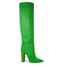 Identità Stivali DEBBIE PELLE VERDE Wide Heels, Knee High Leather Boots, Pointed Toe Heels, Leather Interior, Tall Boots, Pump Sandals, Short Boots, Green Leather, Fashion Books