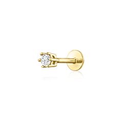 Diamond-Accented Single Flat-Back Stud Earring in 14kt Yellow Gold | Ross-Simons Dainty Style, Pierced Ear, Diamond Birthstone, Gold Sign, Beauty Sleep, Jewelry Lookbook, Buying Diamonds, Fine Jewellery Earrings, Stud Earring