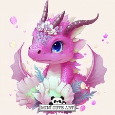 a pink dragon with flowers on it's head