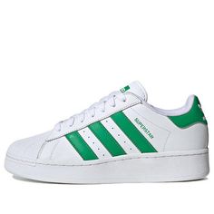 adidas Originals Superstar XLG Shoes 'Cloud White Green' IF8069 Green Sneakers With Three Stripes And Round Toe, Low-top Adidas Platform Sneakers, Sporty High-top Adidas Platform Sneakers, Adidas Low-top Platform Sneakers, Green Skate Shoes With Three Stripes And Round Toe, Sporty Low-top Adidas Platform Sneakers, Green Skate Shoes With Three Stripes Branding, Adidas Platform Sneakers With White Sole And Round Toe, Sporty Adidas Platform Sneakers With Round Toe