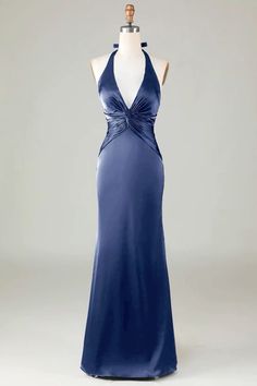 Open Back Evening Gown, Dark Navy Bridesmaid Dresses, Prom Dress Inspo, Satin Bridesmaid Dress, Neck Deep, Satin Bridesmaid Dresses, Sophisticated Dress