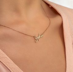 "❤ ❤ Tiny Gold Name Necklace ❤The material is 925 sterling silver. ❤ The pendant size is 3 cm-3.5 cm ❤Packing in a beautiful gift box ❤ Our production time is 2-3 working days ❤ Delivery days: * Domestic delivery days: 5-9 working days * Oversea: 8-12 working days ❤ Please be sure your customized content in \"personalized box\" when check out ❤ If you have any question, contact us freely ❤ Hope you will like the item and our shop" Simple Name Necklace With Delicate Chain For Gift, Simple Name Necklace With Delicate Chain As Gift, Simple Personalized Name Necklaces, Dainty Everyday Name Necklaces, Dainty Charm Necklaces With Names, Dainty Everyday Necklaces With Names, Mother's Day Personalized Gift Necklace With Delicate Chain, Minimalist Name Necklace As Gift For Mom, Dainty Name Necklace For Mom