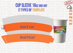 the cup sleeve size guide for two types of templates, including one with an orange stripe