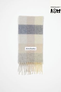 Acne Scarf, Acne Studios Scarf, Mohair Fabric, Checkered Scarf, Beige Scarf, Acne Studio, Checked Scarf, Studio Logo, Fringe Scarf