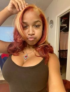 Burgundy And Honey Blonde Hair, Red And Blonde Highlights On Black Women, Red And Brown Dyed Hair, Ginger And Burgundy Hair, Red And Honey Blonde Hair Color, Dyed Hair Inspiration Light Skin, Honey Blonde And Red Hair, Red And Blonde Hair Color Highlights, Red And Blonde Hair Color Black Women